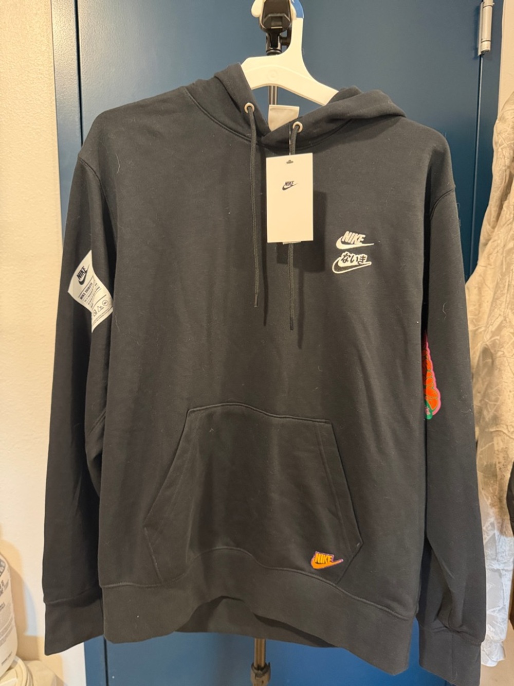 Nike Black Graphic Pullover Hoodie with Embroidered Logos